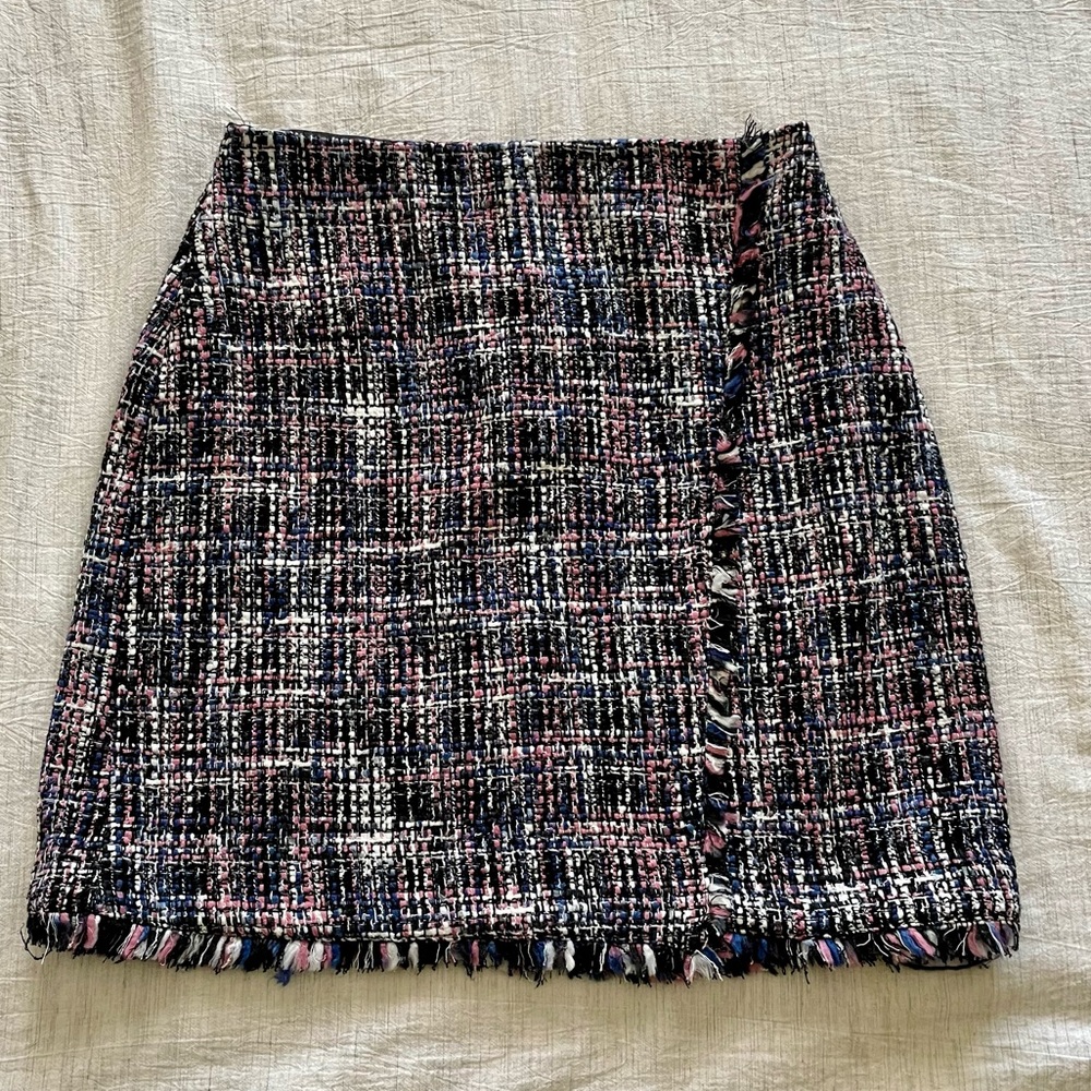Loft Tweed Wrap Skirt Pink Purple Black